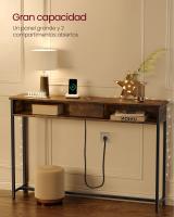 Mesa de consola delgada con multienchufe integrado, sofá con 2 compartimentos y carga oculta, ahorro de espacio, disponible en gris ahumado, blanco nube y marrón rústico, 25x120x81,1 cm - details 8