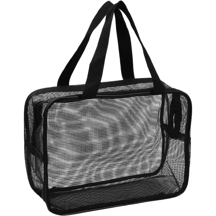 Bolsa de ducha de malla de secado rápido, bolsa portátil de secado rápido con cremallera, organizador de baño ligero, neceser negro - 1