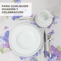 Mantel antimancha impermeable con diseño de flores moradas. - details 2