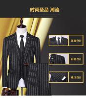 Traje De Negocios Elegante Con Chaqueta Y Pantalón Rayas Verticales Traje Tres Piezas Para Hombre Cierre Único Moda Coreana - details 4