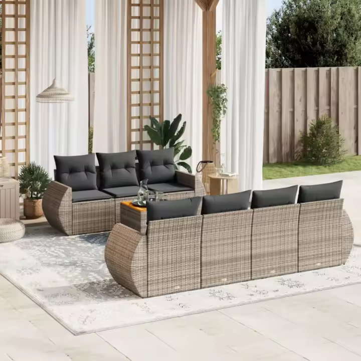 vidaXL Set de sofás de jardín 8 pzas y cojines ratán sintético gris - 1