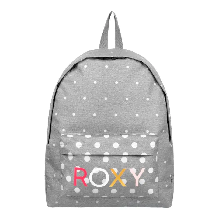 Mochila Roxy Sugar Baby gris con lunares blancos - 41 cm de alto 32 cm de ancho 11 cm de fondo y capacidad 16 L- fabricada con tejido mezcla de poliéster REPREVE™ trazable hecho de botellas de plástico recicladas - 1