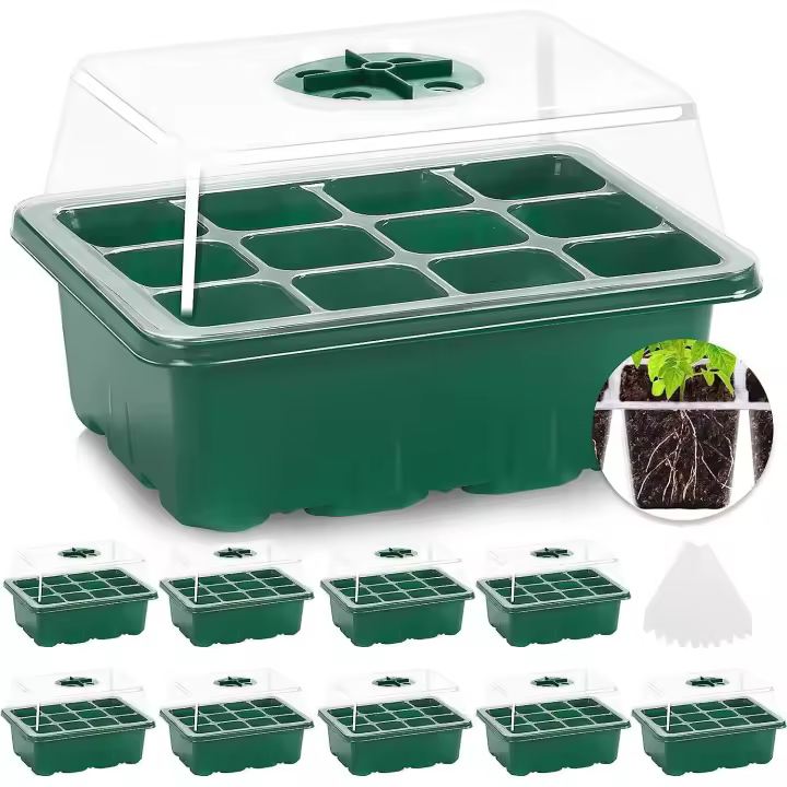 Bandejas para semillas, paquete de 10, 120 celdas, reutilizables, con tapa, para plántulas, para propagador y para cultivo inicial. - 1