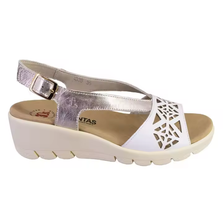 TREINTAS 4335 Sandalias de mujer blanco y oro PIEL 525 - 1