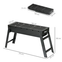 Outsunny Barbacoa de Carbón Plegable Barbacoa Portátil con Parrillas de Acero Inoxidable BBQ de Carbón para Exterior 74x20x38 cm Negro - details 2