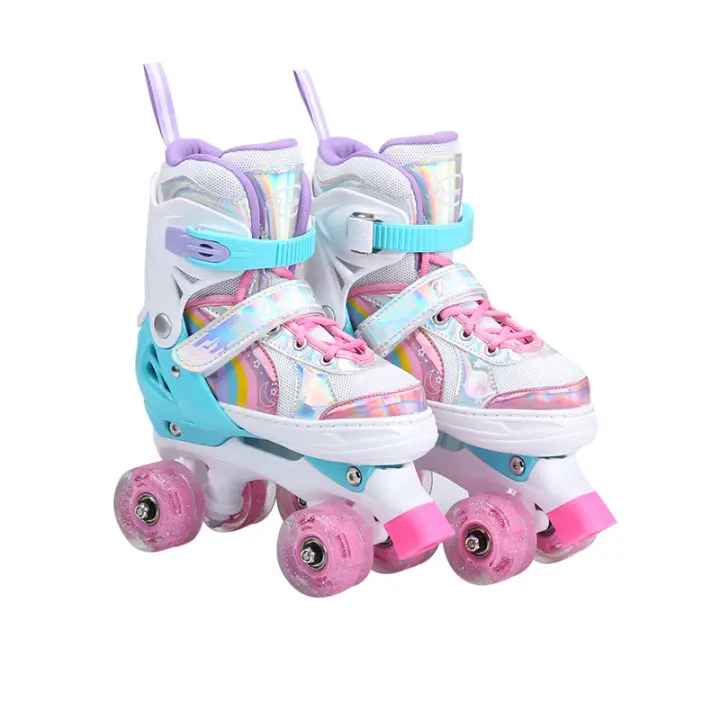 Patines de ruedas con luces y diseño de unicornio arcoíris, ajustables, de 4 tamaños, para niñas y niños. - 1