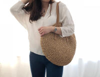 Bolso De Hombro Hecho a Mano Con Paja Vintage Bolso De Playa Redondo Bohemio Verano Casual Bolsa De Rattan Círculo Raffia Para Mujer - details 9