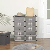 Organizador de zapatos modular, color blanco o negro, zapatero elegante con 10 estantes ajustables, apilable, con puerta - details 22