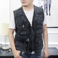 Chaleco De Hombre Azul Oscuro Con Multiple Bolsillos V-neck Sin Mangas Para Pesca Trucker Bicicleta Montañismo Casual Vestido De Verano - details 1
