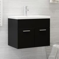 vidaXL Mueble con lavabo madera de ingeniería en color Negro/Blanco | almacenamiento funcional diseño moderno para baño dormitorio sala - details 0