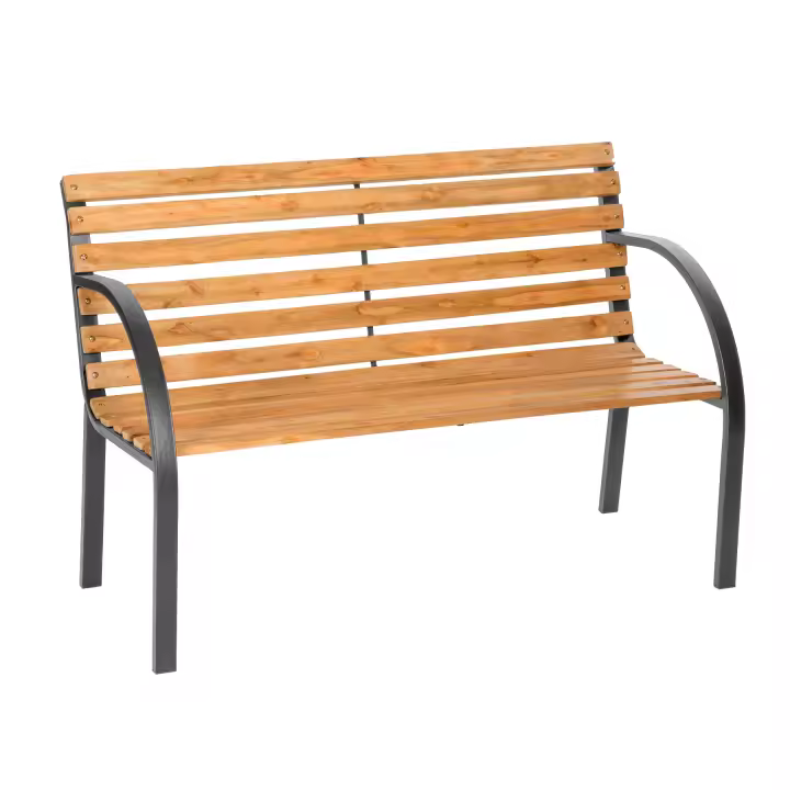 Tectake - Banco para jardín para 2 personas, Hecho de madera y hierro fundido, Estable y robusto, Con capacidad de carga de 250 kg, Resistente y de fácil montaje, Madera natural lacada - 1