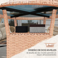 Outsunny Mesa de Ratán Redonda Ø80x75 cm Mesa de Jardín con Estante Tablero de Vidrio y Marco de Acero Carga 50 kg para Terraza Patio Natural - details 4