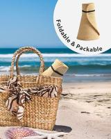 Sombrero de Ala Ancha para Mujer, de Paja, Con Cola de Caballo rizada, para Playa, Verano, Protección UV, plegable, para Viajes - details 3