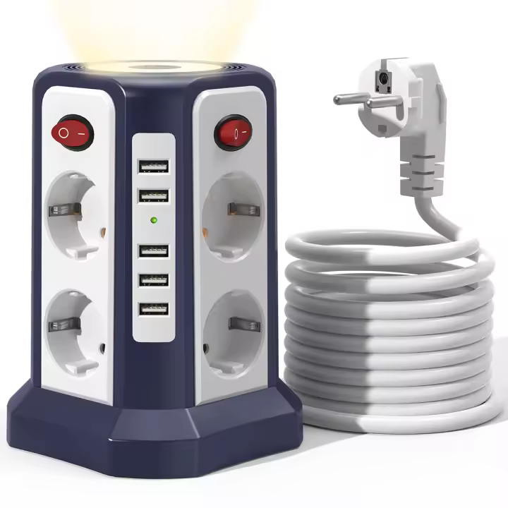 ZVD Protector contra sobretensiones de enchufe múltiple de la UE, tira de alimentación múltiple de 8 entradas con 5 USB, enchufe múltiple con Cable de extensión de 3M, 10A - 1