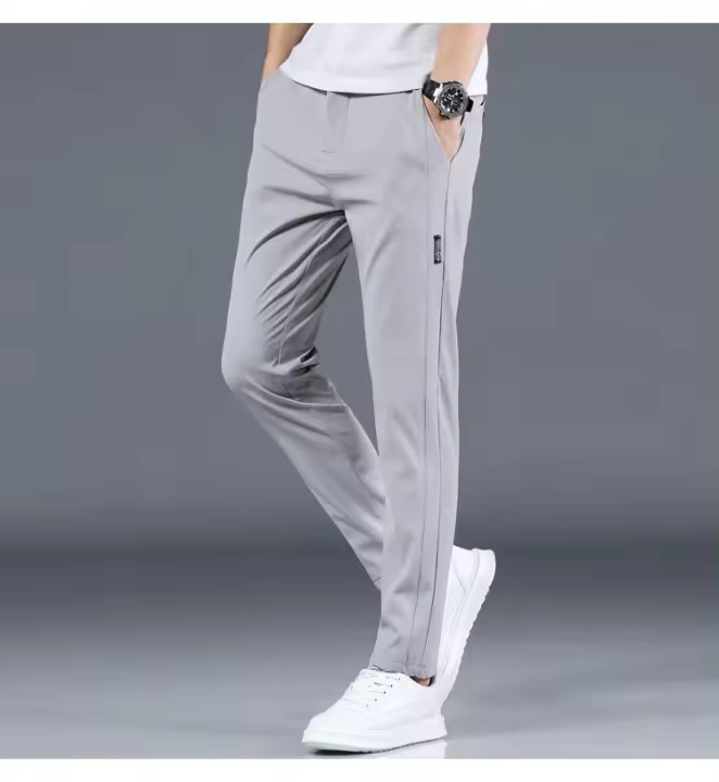 Pantalones Casuales Para Hombre De Seda Helada Verano Negro Gris Delgados Negocios Casual Elasticidad Transpirables Rectos Deportivos - 1