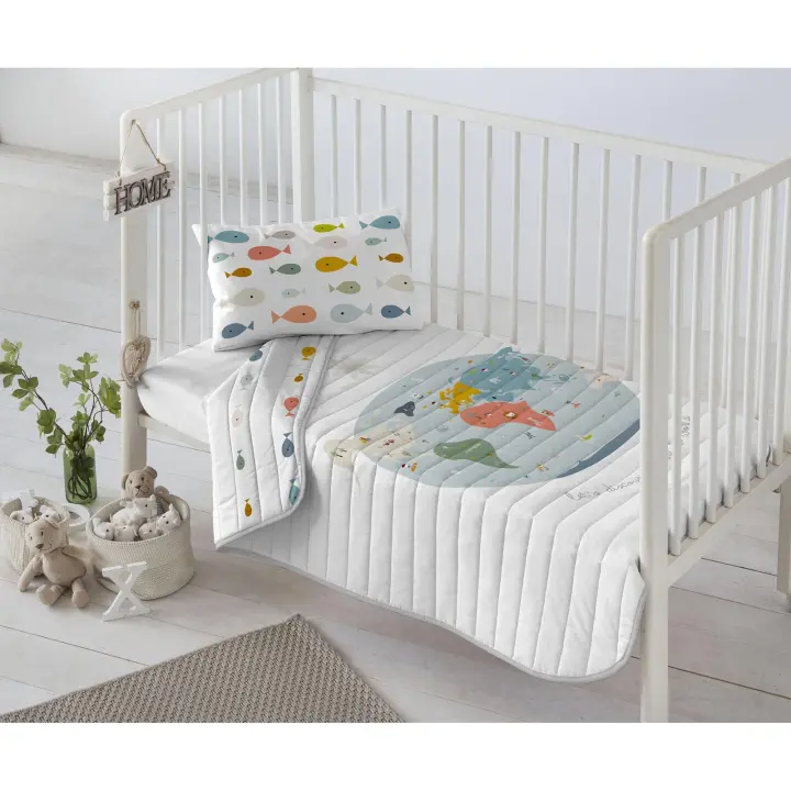 COLCHA BOUTI REVERSIBLE INFANTIL 100% ALGODÓN CUNA/MAXICUNA MAPA MUNDI HACIENDO EL INDIO FABRICADO EN ESPAÑA - 1