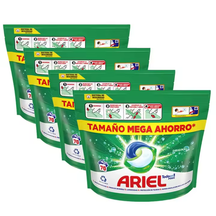 Ariel |  Pack Todo En 1 Pods, 280 Cápsulas De Detergente Líquido, Tamaño Mega Ahorro, Formato 4x70 Lavados - 1