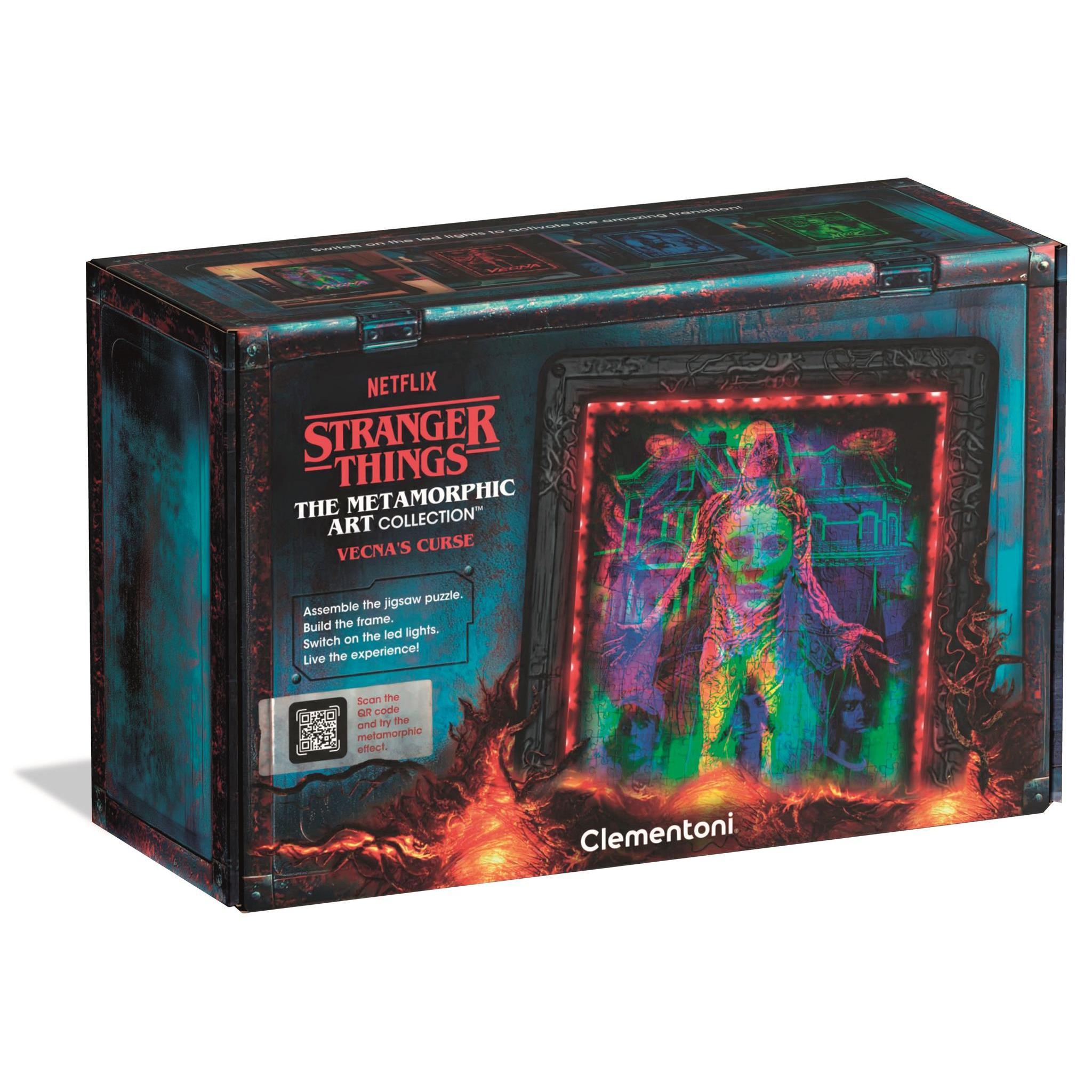 Clementoni  PUZZLE STRANGER THINGS - VECNA'S CURSE -  con luz LED: rompecabezas de 520 piezas, escena que cambia de color con Vecna, Max y Eddie del Hellfireclub de la temporada 4