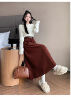 Falda Larga De Corduroy Elegante Para Invierno A-Line Con Cintura Empirica Y Cinturón Amplio Estilo Coreano Moda Feminina - details 6