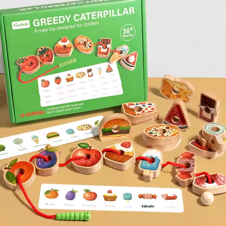 Juguete De Madera Para Bebés Juego Educativo Montessori De Caterpillar Que Come Alimentación Juguete De Habilidades Motoras Finas Para Niños Regalo - 1
