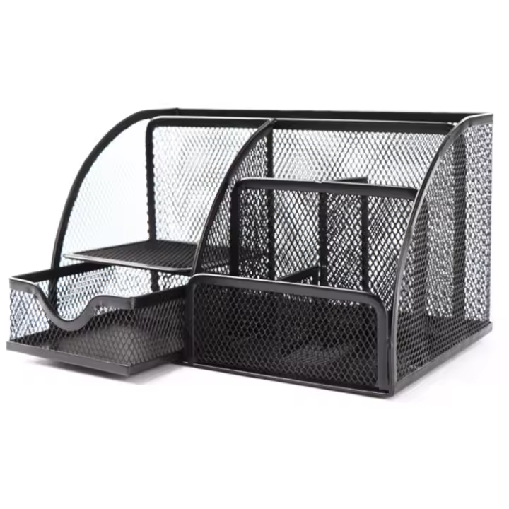 Organizador de escritorio de malla, portalápices, accesorios, Caddy de almacenamiento con 6 compartimentos, cajón, suministros de oficina, regalo (1 piezas) - 1