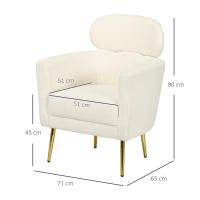 HOMCOM Butaca de Salón Sillón Individual Silla de Ocio Tapizado en Vellón con Reposacabezas y Patas de Metal para Dormitorio Oficina Habitación Carga 125 kg Crema - details 2