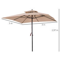 Outsunny Sombrilla Parasol de Acero Grande con Cubierta a Dos Niveles para Jardín Patio Sistema de Polea Mástil Desmonta en Dos Partes Fácil Transportar 300x300x297cm Beige - details 2