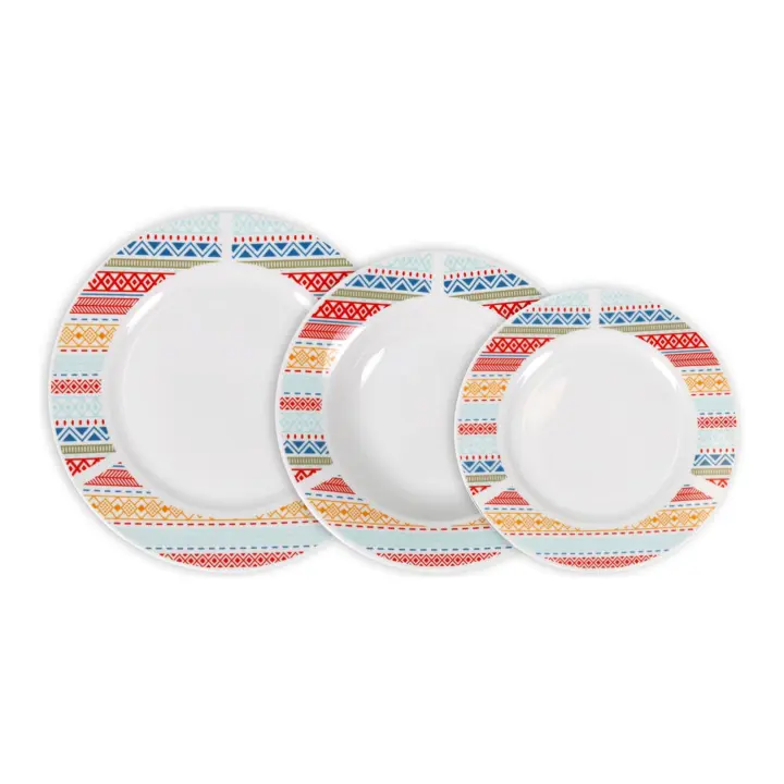 La Mediterránea - Vajilla completa 18 Piezas de Porcelana, Incluye 6 Platos Llanos de (24 cm), 6 Platos Hondos de (21,5 cm) y 6 Platos de Postre de (19 cm) - 1
