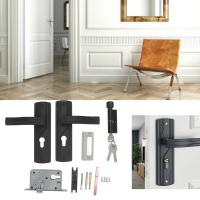 Juego De Cerradura De Puerta Con Manija Negra De Acero Manganéz Aumentada Para Dormitorio Y Baño Rotación Suave Incluye Llaves - details 2