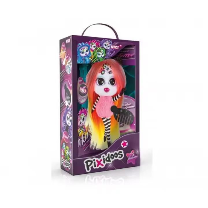 Peluche Muñeca NICI Pixidoos Piku la muñeca 20 cm, Caja y Set Tatuajes para niños, Peine y Pulsera de Amistad, Muñecas estilizadas con Pelo Colorido,  Tierno Juguete para abrazar, Jugar, Decorar y Coleccionar - 1