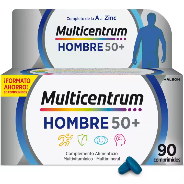 Multicentrum Hombre 50+ Complemento Vitamínico con 13 Vitaminas y 11 Minerales para Salud Ósea y Cognitiva, 90 Comprimidos - 1