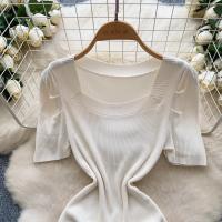 Vestido De Punto REALEFT Vintage De Verano Para Mujer Con Mangas Escaleras Estilo Casual Cuello Cuadrado Ajustado Hasta La Cintura - details 18