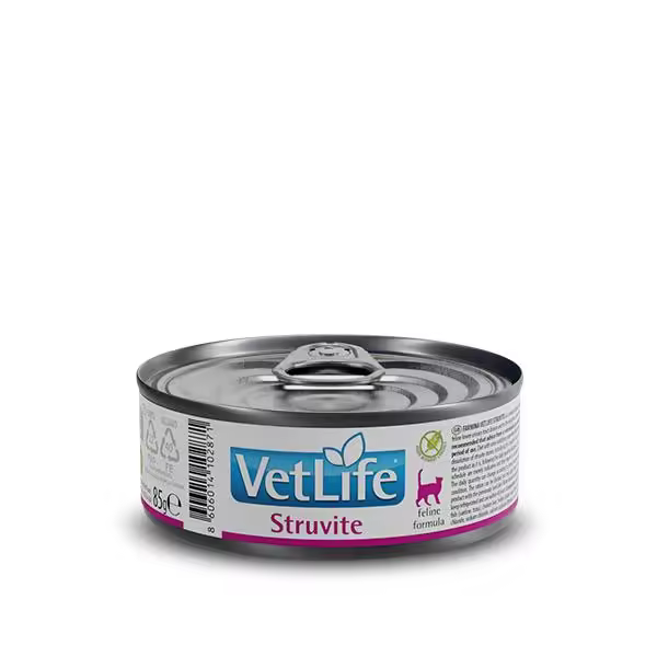 FARMINA VET LIFE CAT STRUVITE CAJA 12X85GR / alimento dietético completo formulado para la disolución de cálculos de estruvita y reducir la aparición de recidivas de los cálculos de estruvita en gatos. - 1