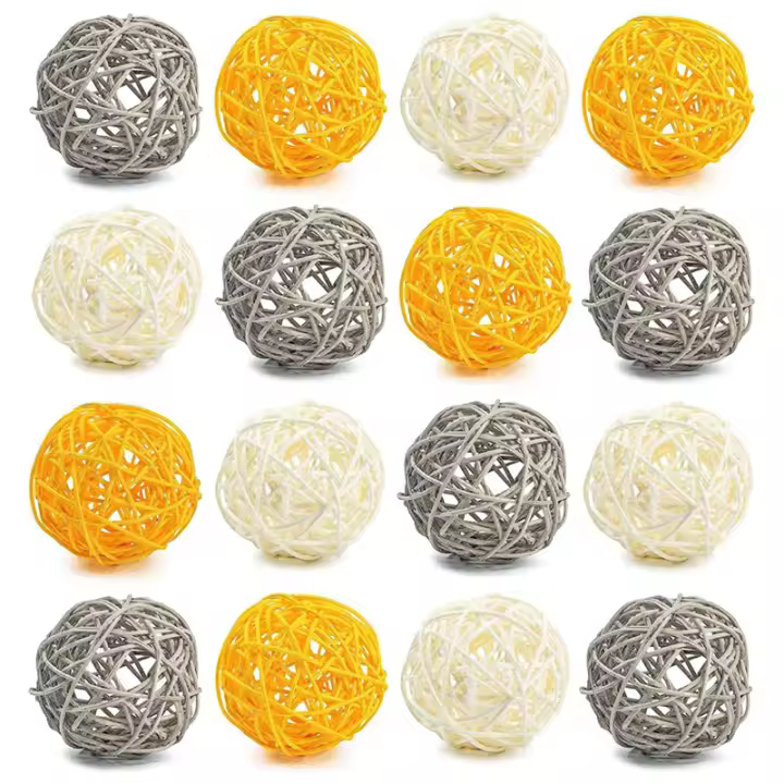 Bolas decorativas para centro de mesa de cuencos, 16 piezas, bolas grandes de mimbre amarillas de 2,8 pulgadas, esferas decorativas - 1