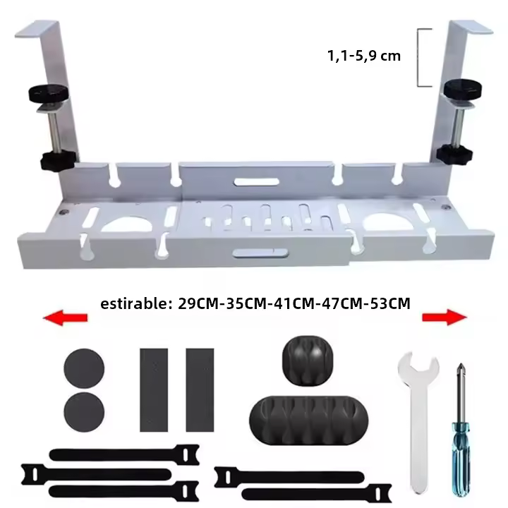 Rack De Almacenamiento Ajustable Para Debajo De La Mesa Cesta Colgante Para Cableado Y Enchufes Eco-amigable De Hierro Tamaño M - 1