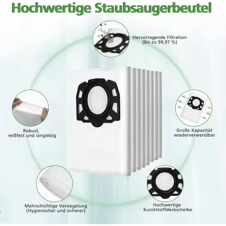 12 bolsas para aspiradora compatibles con Kärcher WD 2 Plus - WD 3 - KWD 1-3 - MV 3 - SE 4001/4002 - KFI 357 - Filtro de vellón de 3 capas - Resistente a desgarros - Paquete de repuestos - 1