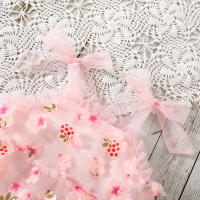 Vestido De Princesa Para Niñas Verano Con Encaje Y Largas Alas Estampado De Flores Y Hojas Tirantes Con Gota De Agua Vestido De Cumpleaños - details 3
