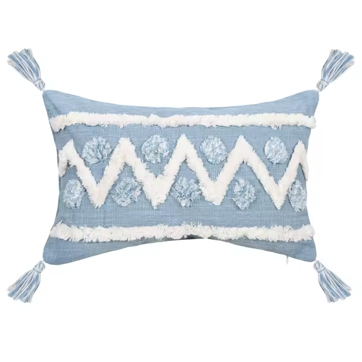  Funda De Cojín Rectangular Azul Con Patrón Geométrico Y Lazos Para Decoración Del Sofá Y La Habitación 100% Poliéster Lavable - 1