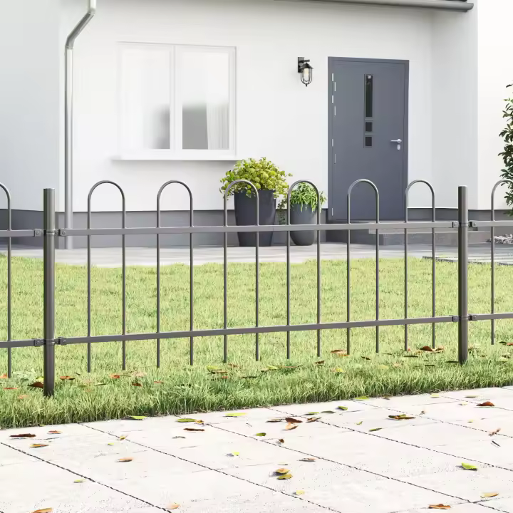 Valla de jardín vidaXL con parte superior en arco, gris, 8,5x0,6 m, de acero - 1