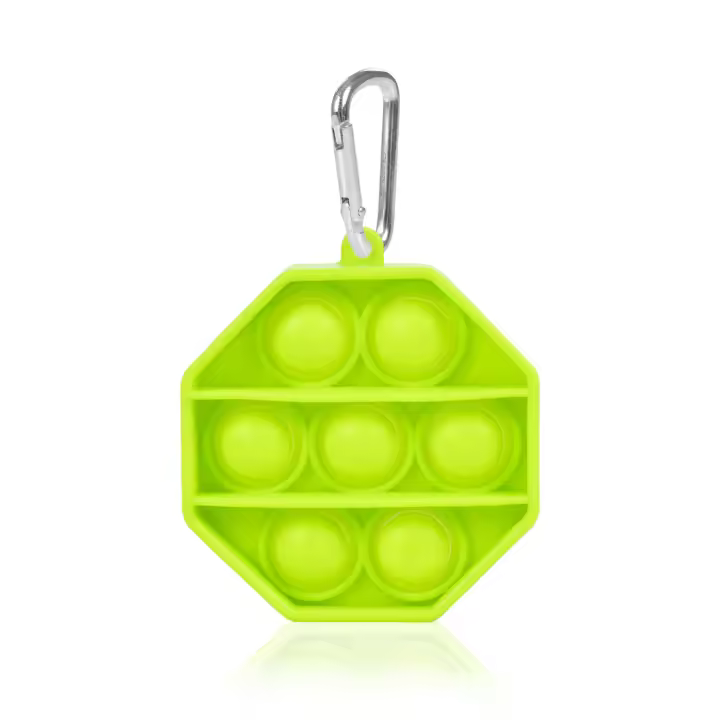 DAM. Mini Bubble Pop It juguete sensitivo desestresante, burbujas de silicona para apretar y pulsar. Diseño octogonal con llavero. 6x1x6cm. - 1