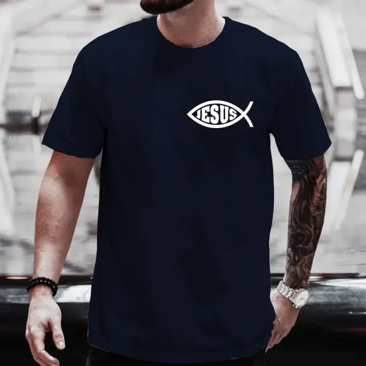 Camiseta De Hombre Con Diseño De Pez Jesús Camiseta Cristiana Casual Para Hombres Y Mujeres Camiseta Corta De Verano Streetwear Talla Grande Moda Y2k - 1