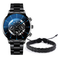 Reloj De Negocios Para Hombre 2PCS Moda Acero Inoxidable Cuarzo Analógico Pulsera De Cuero Conjunto Reloj Hombre (Sin Caja) - details 4