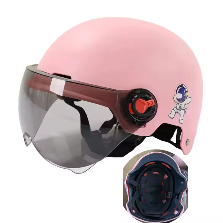 Casco De Motocicleta Para Hombres Y Mujeres Seguridad Anti-UV Con Gafas Adecuado Para Bicicletas Scooters Y Coches Eléctricos Estilo Medio Peso Ligero Material ABS+PC - 1
