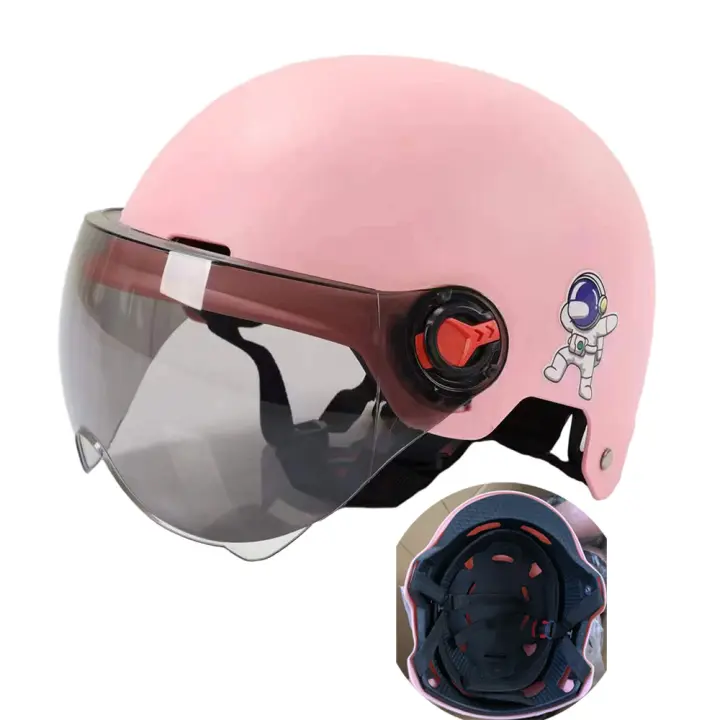 Casco De Motocicleta Para Hombres Y Mujeres Seguridad Anti-UV Con Gafas Adecuado Para Bicicletas Scooters Y Coches Eléctricos Estilo Medio Peso Ligero Material ABS+PC - 1