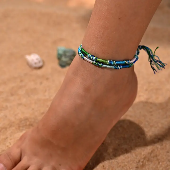 Pulsera Y Tobillera De Hilo Tejido Para La Playa De Verano Con Borlas Para Mujer Joyería Bohemia Estilosa Adorno Geométrico - 1