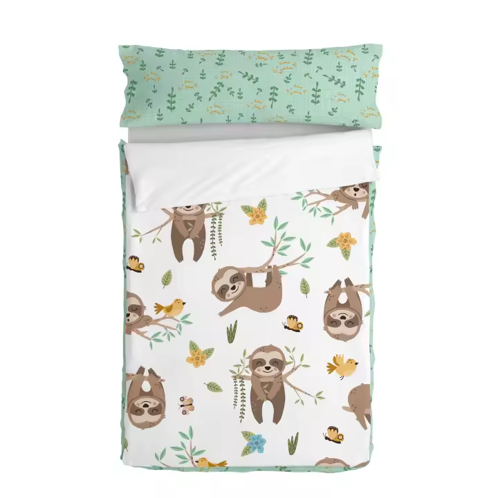 Happyfriday- Happy sloth Saco nórdico, Sacos nórdicos 100% Algodón (exterior) 100% Poliéster (relleno), calidad de 150 TC, Fabricado en España - 1