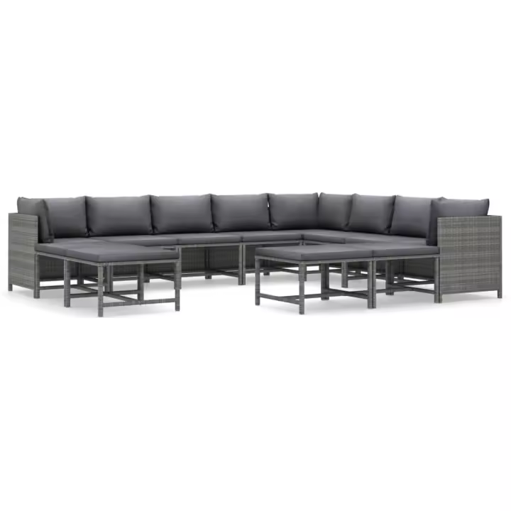 vidaXL Set de muebles de jardín 12 pzas y cojines ratán sintético gris - 1