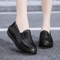 Zapatos De Mujer Verano Cuero Genuino Suave Suela Muelle Negro Zapatos De Trabajo Talla Grande Tacón Medio Cierre SLIP-ON - details 2
