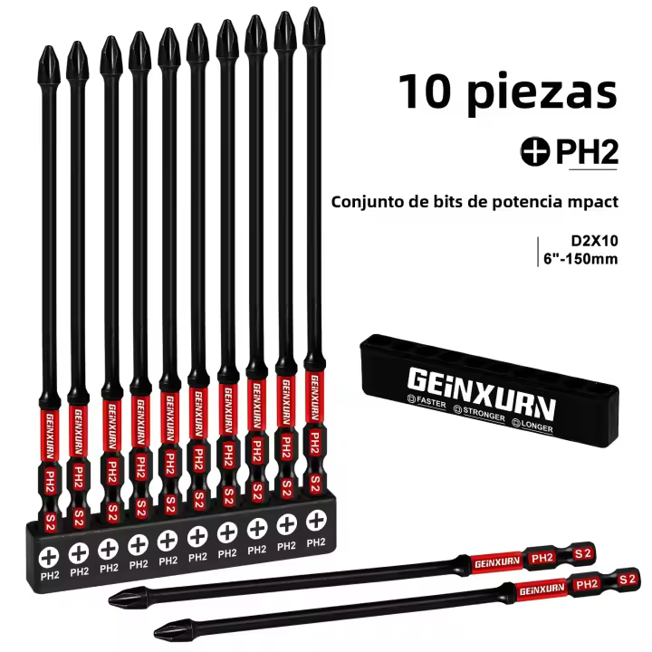 Geinxurn Set De Brocas De Phillips #2 De 6 Pulgadas Con Organizador De Almacenamiento Y Magnetismo Para Herramientas De Reparación - 1