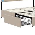 Cama doble 140x200/160x200 cm tapizada con 4 cajones, LED y somier de láminas, lino beige - details 1